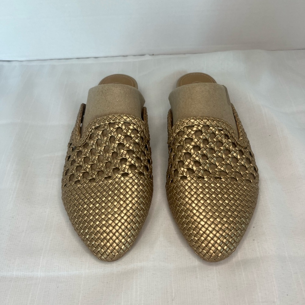 Comfortview Metallic Gold Braided Pointed Toe Mules 7.5